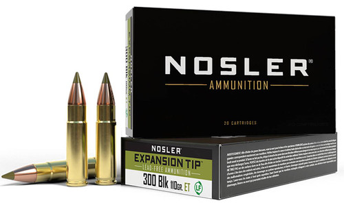 Nosler Expansion Tip Hyper Velocity Centerfire Ammunition, 300 Blackout, E-Tip Lead-Free, 110 Grain - 20 Cartridge Box ( 20 / 1 )