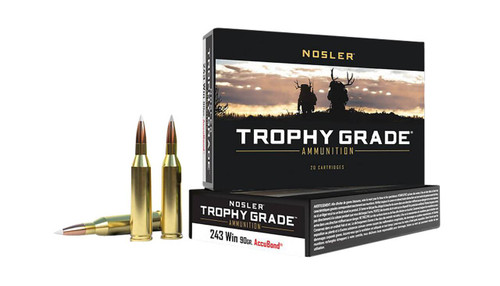 Nosler Trophy Grade Hyper Velocity Centerfire Ammunition, 243 Winchester, Nosler AccuBond, 90 Grain - 20 Cartridge Box ( 20 / 1 )