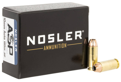 Nosler ASP Standard Velocity Centerfire Ammunition, 10mm Auto, Jacketed Hollow Point, 180 Grain - 20 Cartridge Box ( 20 / 1 )