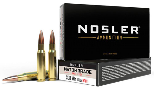 Nosler Match Grade Hyper Velocity Centerfire Ammunition, 308 Winchester, Custom Competition Hollow Point Boat Tail, 155 Grain - 20 Cartridge Box ( 20 / 1 )