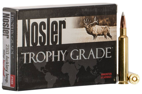 Nosler Trophy Grade Hyper Velocity Centerfire Ammunition, 280 Ackley Improved, Nosler AccuBond, 160 Grain - 20 Cartridge Box ( 20 / 1 )
