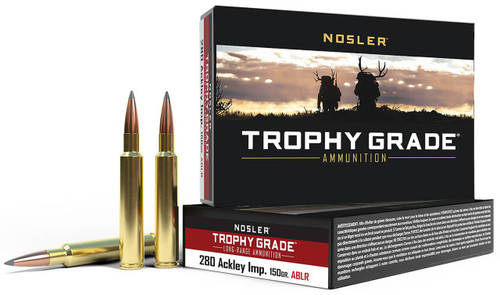 Nosler Trophy Grade Long Range Hyper Velocity Centerfire Ammunition, 280 Ackley Improved, Nosler Spitzer AccuBond Long Range, 150 Grain - 20 Cartridge Box ( 20 / 1 )