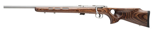 Savage Arms 25795 Mark II BTV 22 LR Caliber with 51 Capacity 21 Barrel Satin Stainless Metal Finish  Fixed Thumbhole Natural Brown Stock Left Hand Full Size UPC: 062654257957