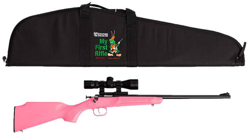 Crickett KSA2220BSC Youth Package 22 LR 16.12 Blued Barrel  Receiver Pink Synthetic Stock w11.5 LOP Rebounding Firing Pin Safety Includes 4x32 Scope KSA301 Scope Mount Kit  Soft Rifle Case UPC: 611613122203