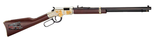 Henry H004FM Golden Boy Firefighter Tribute 22 Short 22 Long or 22 LR Caliber with 16 LR21 Short Capacity 20 Blued Barrel NickelPlated Metal Finish  American Walnut Stock Right Hand Full Size UPC: 619835016171