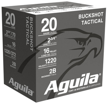 Aguila Buckshot Tactical 20 Gauge Shotshell Ammunition, 2 3/4 Inch, 1220 FPS, 16 Pellet, #2 Buck - 25 Cartridge Box ( 25 / 1 )