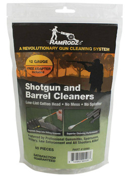 RamRodz 12060 Shotgun  Barrel Cleaning Swabs 12 Gauge Shotgun Firearm CottonBamboo 3 Long 60 Per Bag Includes Two Shotgun Adapters UPC: 852892005287