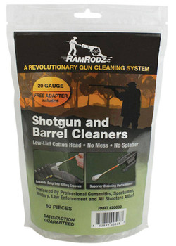 RamRodz 20080 Shotgun  Barrel Cleaning Swabs 20 Gauge Shotgun Firearm CottonBamboo 3 Long 60 Per Bag Includes Two Shotgun Adapters UPC: 852892005294