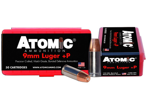 Atomic Ammunition 00409 Pistol Precision Craft 9mmLuger +P 124gr Bonded Match Hollow Point 50 Per Box/10 Case