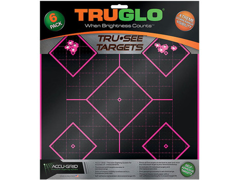 TruGlo TG14P6 Tru-See 5- Diamond Target Self-Adhesive Heavy Paper Black/Pink 12"x12" 6 Pack