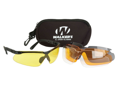 Walker's GWPASG4L2 Sport Glasses Combo Adult Clear/Smoke Gray/Amber/Yellow Lens Polycarbonate Black Frame