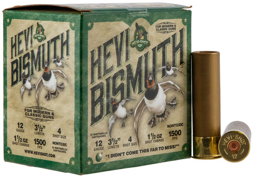 HEVIShot HS14504 HEVIBismuth  12 Gauge 3.50 1 12 oz 1500 fps Bismuth 4 Shot 25 Bx10 UPC: 816383002285