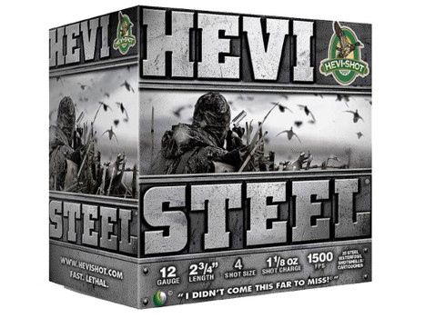 HEVI-Shot HS61224 HEVI-Steel 12Gauge 2.75" 1 1/8oz 4Shot 25 Per Box/10 Case