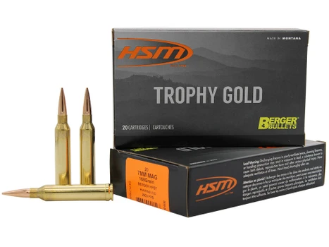 HSM 7MAG168VLD Trophy Gold Extended Range 7mm Rem Mag 168 gr Berger Hunting VLD Match 20 Per Box/ 20 Case