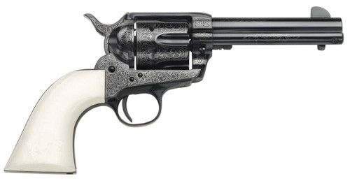 Taylors  Company 200056 1873 Cattleman Outlaw Legacy 45 Colt LC Caliber with 4.75 Barrel 6rd Capacity Cylinder Overall Blued Engraved Finish Steel  Ivory Synthetic Grip UPC: 839665000366