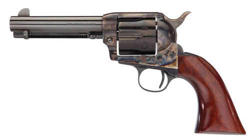 Taylors  Company 555148 1873 Cattleman Gunfighter 357 Mag Caliber with 4.75 Blued Finish Barrel 6rd Capacity Blued Finish Cylinder Color Case Hardened Finish Steel Frame  Walnut Army Size Grip UPC: 839665002933
