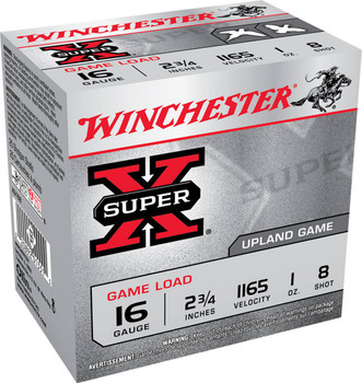 Winchester Super-X 16 Gauge Shotshell Ammunition, 2 3/4 Inch, 1165 FPS, 1 Ounce, #8 Shot - 25 Cartridge Box ( 25 / 1 )