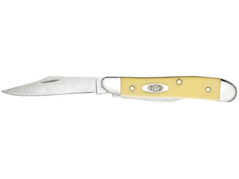 Case 00030 Peanut 2.10"/1.53" Folding Clip/Pen Plain Tumble Polish Chrome Vanadium Blade/Smooth Yellow Synthetic Handle