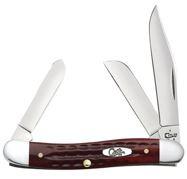 Case 00786 Stockman  Medium 2.571.881.71 Folding ClipSheepsfootSpey Plain Mirror Polished TruSharp SS BladeCorn Cob Jigged Old Red Bone Handle UPC: 021205007861