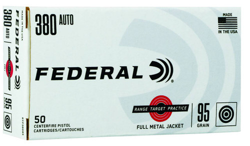 Federal Range Target Practice Subsonic Centerfire Ammunition, 380 ACP, Full Metal Jacket, 95 Grain - 50 Cartridge Box ( 50 / 1 )