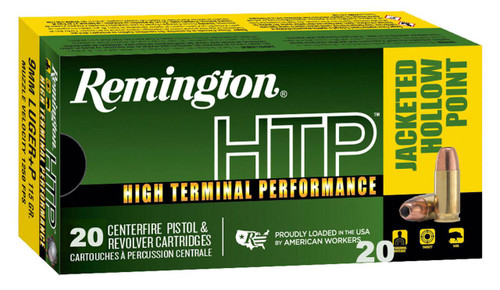 Remington High Terminal Performance (HTP) High Velocity Centerfire Ammunition, 9mm Luger +P, Jacketed Hollow Point, 115 Grain - 20 Cartridge Box ( 20 / 1 )