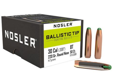 Nosler 30181 Ballistic Tip 30Caliber 220gr Round Nose 50/Box