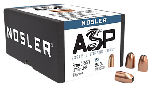 Nosler 43258 Assured Stopping Power  9mm .355 147 gr Jacketed Hollow Point 250 Per Box UPC: 054041432580