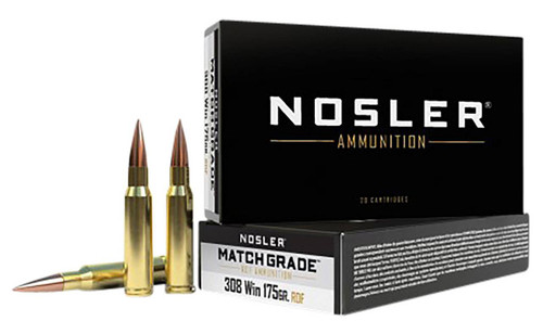 Nosler Match Grade Hyper Velocity Centerfire Ammunition, 308 Winchester, RDF Hollow Point Boat Tail, 175 Grain - 20 Cartridge Box ( 20 / 1 )