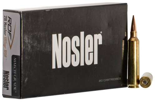 Nosler Match Grade Hyper Velocity Centerfire Ammunition, 28 Nosler, RDF Hollow Point Boat Tail, 185 Grain - 20 Cartridge Box ( 20 / 1 )