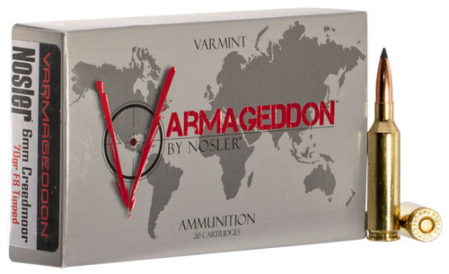 Nosler Varmageddon Hyper Velocity Centerfire Ammunition, 6mm Creedmoor, Flat Base Tipped, 70 Grain - 20 Cartridge Box ( 20 / 1 )