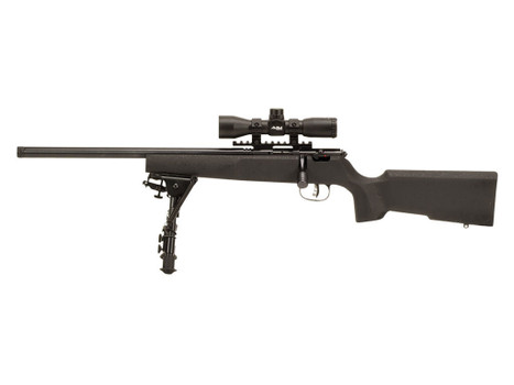 Savage Arms 13836 Rascal Target XP Youth 22 LR 1rd 16.13" Black Satin Heavy Threaded Barrel, Satin Black Drilled & Tapped Carbon Steel Receiver, Matte Black Fixed Wood Stock, 4x32mm Scope & Bipod, Lef