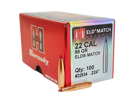 Hornady 22834 ELD Match 22 Cal .224 88 gr Extremely Low Drag Match 100 Per Box/ 25 Case