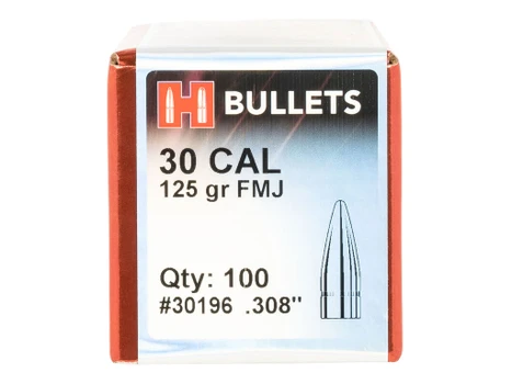 Hornady 30196 FMJ 30 Cal .308 125 gr Full Metal Jacket 100 Per Box/ 25 Case
