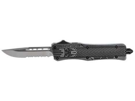 CobraTec Knives SSWCTK1SDS CTK-1 Small 2.75" OTF Part Serrated D2 Steel Blade/Black Stonewashed Aluminum Handle Features Glass Breaker Includes Pocket Clip