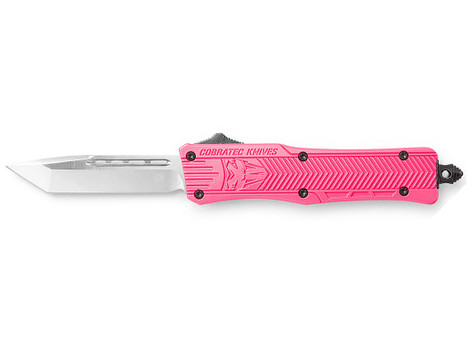 CobraTec Knives SPKCTK1STNS CTK-1 Small 2.75" OTF Tanto Plain D2 Steel Blade/Pink Aluminum Handle Features Glass Breaker Includes Pocket Clip