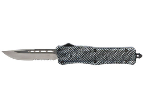CobraTec Knives MSCFTK1MDS CTK-1 Medium 3" OTF Drop Point Part Serrated D2 Steel Blade/ Carbon Fiber Aluminum Handle Features Glass Breaker Includes Pocket Clip