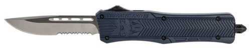 CobraTec Knives MNYCTK1MDS CTK1  Medium 3 OTF Drop Point Part Serrated D2 Steel BladeNYPD Blue Aluminum Handle Features Glass Breaker Includes Pocket Clip UPC: 099654023640