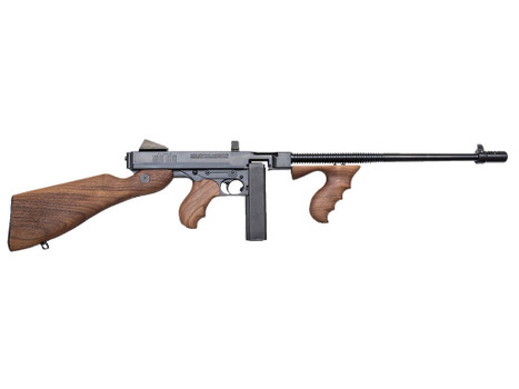 Thompson T5100D 1927A-1 45 ACP Caliber with 16.50" Barrel, 20+1 Capacity (Stick), 100+1 Capacity (Drum), Blued Metal Finish, American Walnut Stock Wood Grip Right Hand
