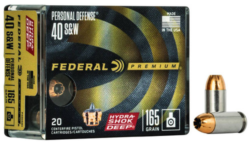 Federal P40HSD1 Premium Personal Defense 40 SW 165 gr HydraShok Deep Hollow Point 20 Per Box10 UPC: 604544642872