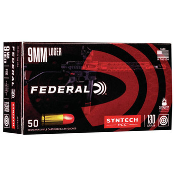 Federal Syntech Standard Velocity Centerfire Ammunition, 9mm Luger, Total Syntech Jacket Flat Nose, 130 Grain - 50 Cartridge Box ( 50 / 1 )
