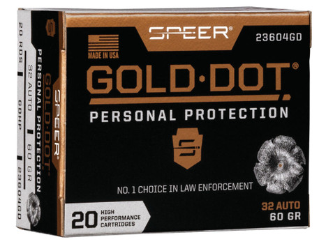 Speer 23604GD Gold Dot Personal Protection 32ACP 60gr Hollow Point 20 Per Box/10 Case