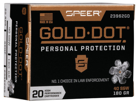 Speer 23962GD Gold Dot Personal Protection 40S&W 180gr Hollow Point 20 Per Box/10 Case