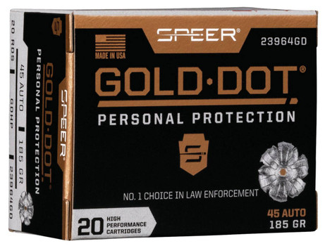 Speer Gold Dot Subsonic Centerfire Ammunition, 45 ACP, Hollow Point, 185 Grain - 20 Cartridge Box ( 20 / 1 )