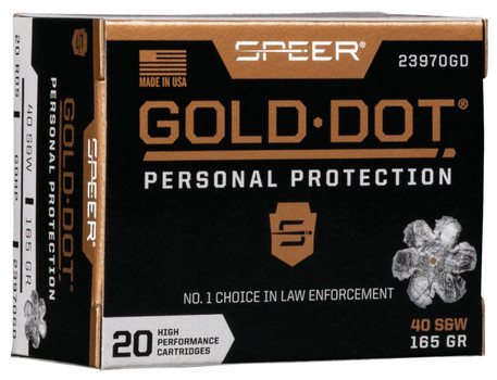 Speer Gold Dot Standard Velocity Centerfire Ammunition, 40 Smith & Wesson, Hollow Point, 165 Grain - 20 Cartridge Box ( 20 / 1 )