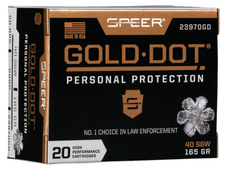 Speer 23970GD Gold Dot Personal Protection 40S&W 165gr Hollow Point 20 Per Box/10 Case
