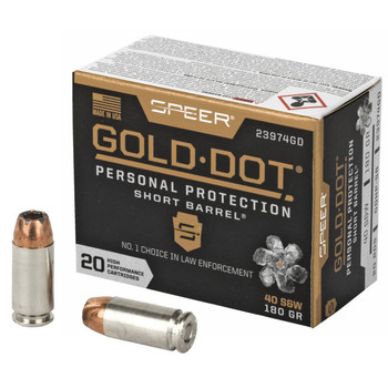 Speer Gold Dot Subsonic Centerfire Ammunition, 40 Smith & Wesson, Hollow Point, 180 Grain - 20 Cartridge Box ( 20 / 1 )
