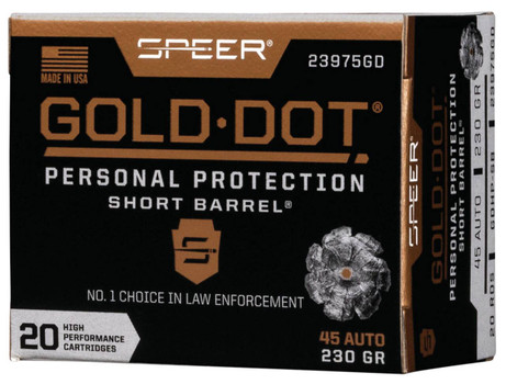 Speer Gold Dot Subsonic Centerfire Ammunition, 45 ACP, Hollow Point, 230 Grain - 20 Cartridge Box ( 20 / 1 )