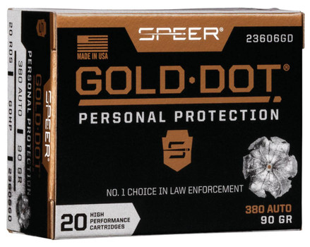 Speer Gold Dot Subsonic Centerfire Ammunition, 380 ACP, Hollow Point, 90 Grain - 20 Cartridge Box ( 20 / 1 )