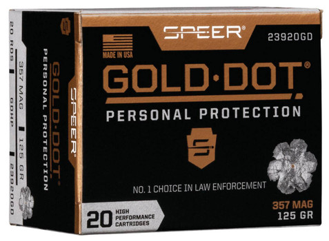 Speer Gold Dot Hyper Velocity Centerfire Ammunition, 357 Magnum, Hollow Point, 125 Grain - 20 Cartridge Box ( 20 / 1 )