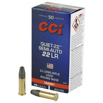 CCI Target Quiet 22 Subsonic Rimfire Ammunition, 22 LR, Lead Round Nose, 45 Grain - 50 Cartridge Box ( 50 / 1 )